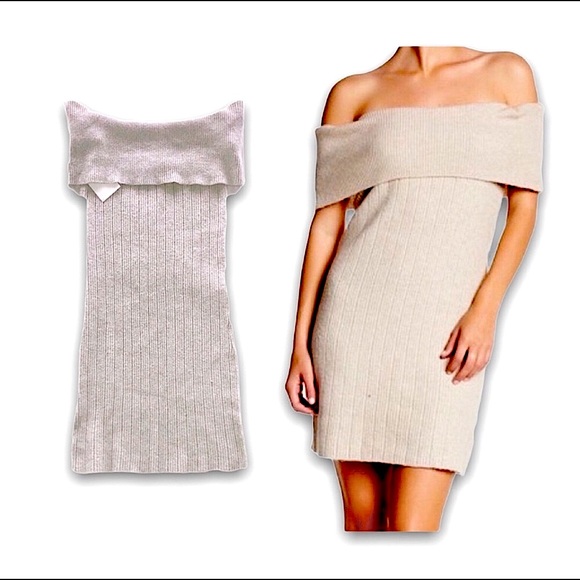 BB Dakota Camel Tan Off-Shoulder Popover Rib Knit Sweater Mini Dress XSmall - Picture 7 of 11